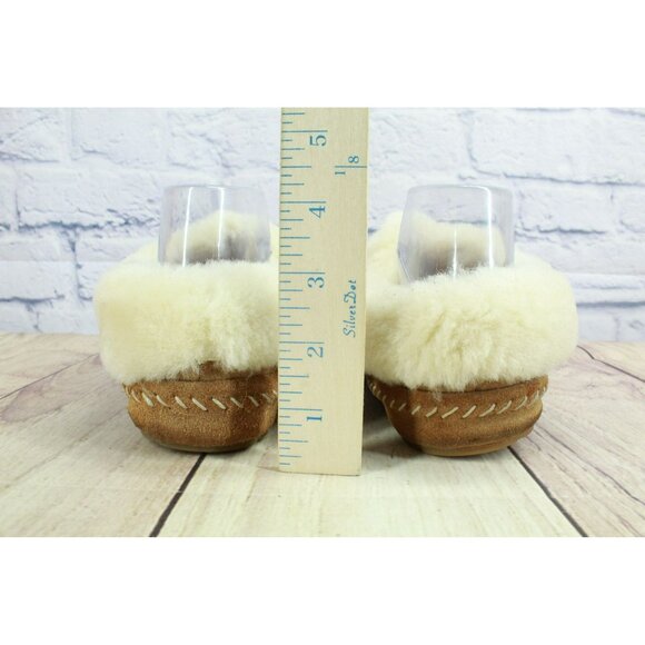 LL Bean Shoes Size 8 M Brown Suede Lamb Fur Shearling Slippers Cozy Slip-On - Picture 6 of 9